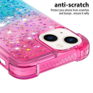 SKALO iPhone 15 Plus Juoksuhiekka Glitter Sydämet TPU kuori - Pinkki-Turkoosi