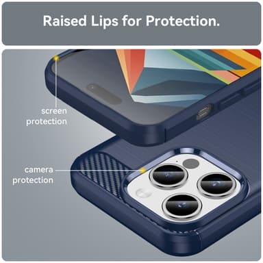 SKALO iPhone 15 Pro Armor Carbon Iskunkestävä TPU suojakuori - Sininen