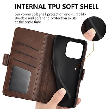 SKALO iPhone 15 Plus Premium Wallet Lompakkokotelo - Ruskea