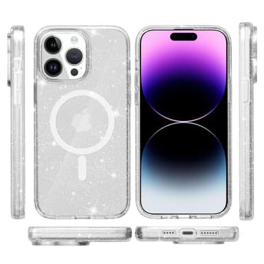 SKALO iPhone 15 Pro Max Glitter Magnetic Ring TPU Suojakuori - Valkoinen