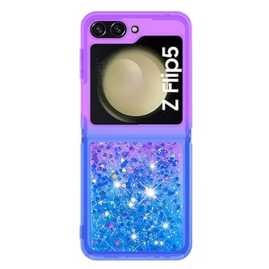 SKALO Samsung Z Flip5 Juoksuhiekka Glitter Sydämet TPU kuori - Violetti-Sininen