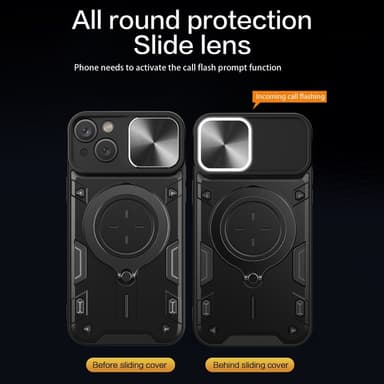 SKALO iPhone 15 Plus Armor hybridi metallirengas kameran liukusäädin - - Musta
