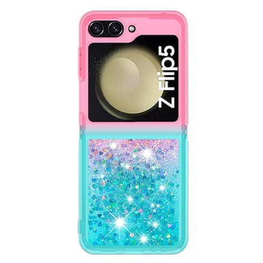 SKALO Samsung Z Flip5 Juoksuhiekka Glitter Sydämet TPU kuori - Pinkki-Turkoosi