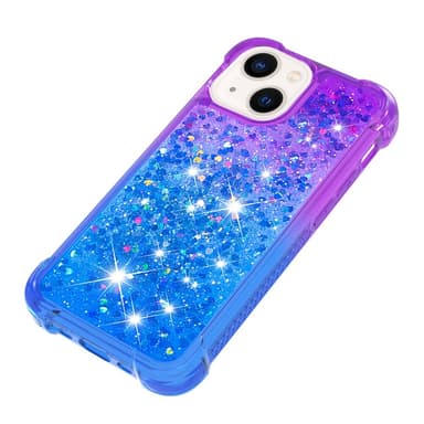 SKALO iPhone 15 Plus Juoksuhiekka Glitter Sydämet TPU kuori - Violetti-Sininen