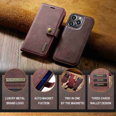 DG MING iPhone 15 Pro Max 2-in-1 magneetti lompakkokotelo - Punainen
