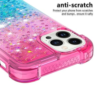 SKALO iPhone 15 Pro Max Juoksuhiekka Glitter Sydämet TPU kuori - Pinkki-Turkoosi
