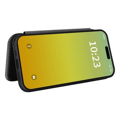 SKALO iPhone 15 Carbon Fiber Lompakkokotelo - Musta