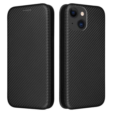 SKALO iPhone 15 Carbon Fiber Lompakkokotelo - Musta