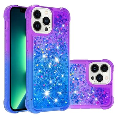 SKALO iPhone 15 Pro Max Juoksuhiekka Glitter Sydämet TPU kuori - Violetti-Sininen