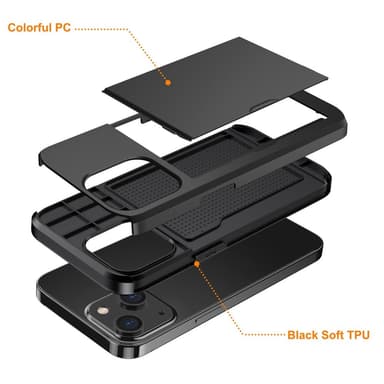 SKALO iPhone 15 Plus Armor Suojakuori korttikotelo - Musta