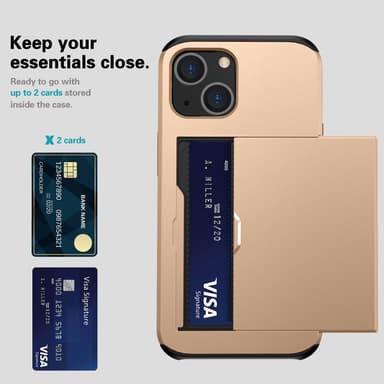 SKALO iPhone 15 Plus Armor Suojakuori korttikotelo - Kulta