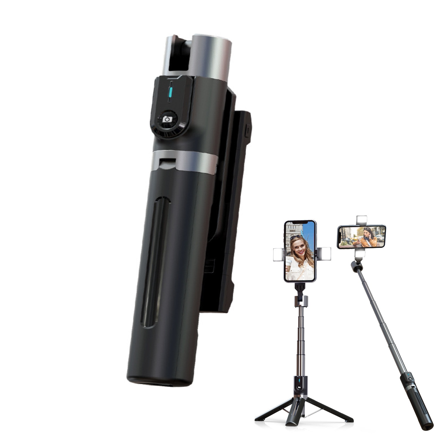 Kolmijalkainen selfie-tikku langattomalla Bluetooth-kaukosäätimellä Musta