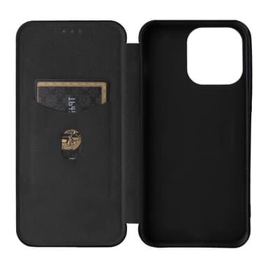 SKALO iPhone 15 Pro Carbon Fiber Lompakkokotelo - Musta