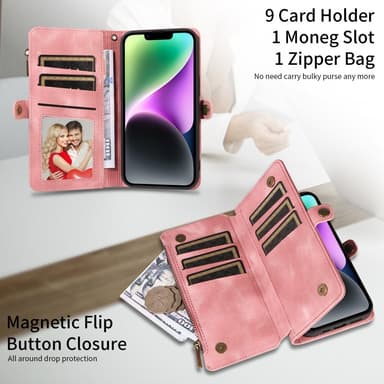 SKALO iPhone 15 Big Wallet 11-lokeroa Lompakkokotelo - Musta