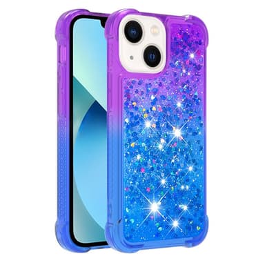 SKALO iPhone 15 Plus Juoksuhiekka Glitter Sydämet TPU kuori - Violetti-Sininen