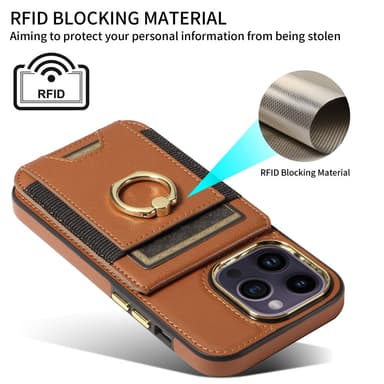 SKALO iPhone 15 Pro PU-nahkainen Suojakuori Lompakolla - Ruskea