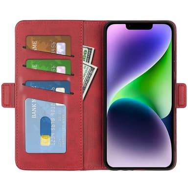 SKALO iPhone 15 Plus Premium Wallet Lompakkokotelo - Punainen