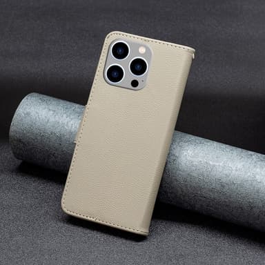 SKALO iPhone 15 Pro Max Litchi Lompakkokotelo - Harmaa