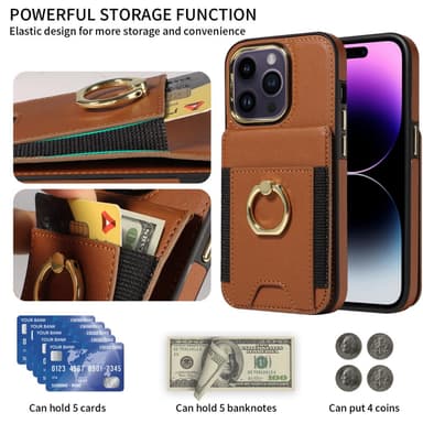 SKALO iPhone 15 Pro PU-nahkainen Suojakuori Lompakolla - Ruskea