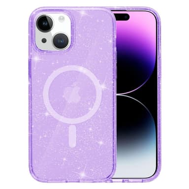 SKALO iPhone 15 Glitter Magnetic Ring TPU Suojakuori - Violetti
