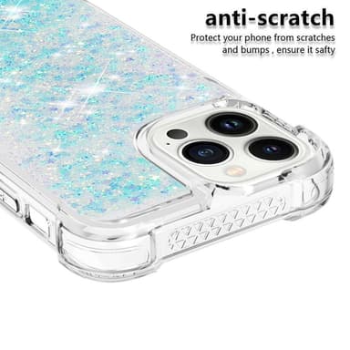 SKALO iPhone 15 Pro Juoksuhiekka Glitter Sydämet TPU kuori - Turkoosi