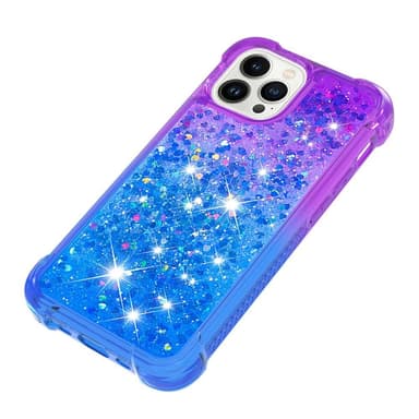 SKALO iPhone 15 Pro Max Juoksuhiekka Glitter Sydämet TPU kuori - Violetti-Sininen
