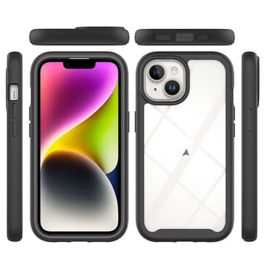 SKALO iPhone 15 Iskunkestävä Clear Hybrid Suojakuori + suojakalvo - Musta