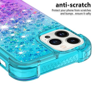SKALO iPhone 15 Pro Max Juoksuhiekka Glitter Sydämet TPU kuori - Turkoosi-Violetti