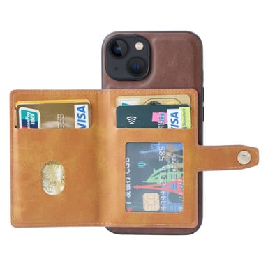 SKALO iPhone 15 PU-nahkainen Suojakuori Lompakolla - Ruskea
