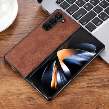 SKALO Samsung Z Fold5 AZNS PU-nahka suojakuori - Ruskea