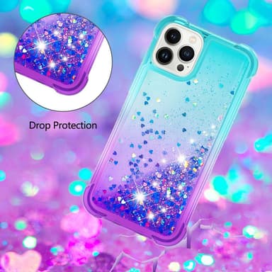 SKALO iPhone 15 Pro Max Juoksuhiekka Glitter Sydämet TPU kuori - Turkoosi-Violetti