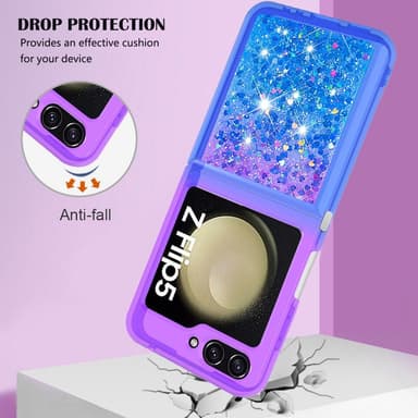 SKALO Samsung Z Flip5 Juoksuhiekka Glitter Sydämet TPU kuori - Violetti-Sininen
