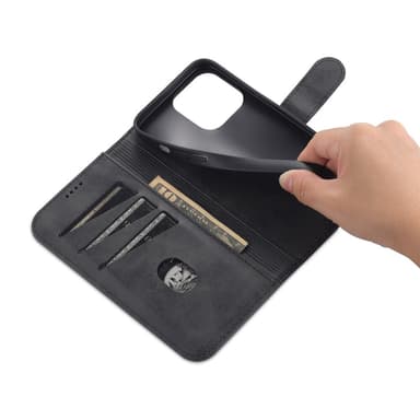 SKALO iPhone 15 Pro AZNS lompakkokotelo - Musta