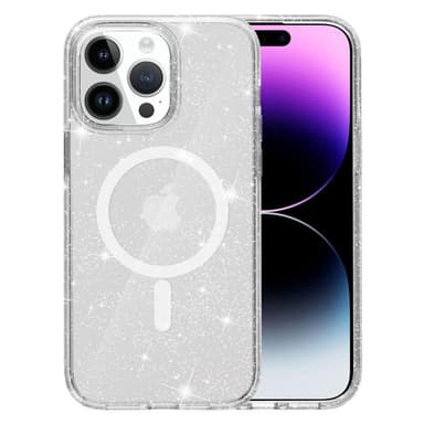 SKALO iPhone 15 Pro Max Glitter Magnetic Ring TPU Suojakuori - Valkoinen