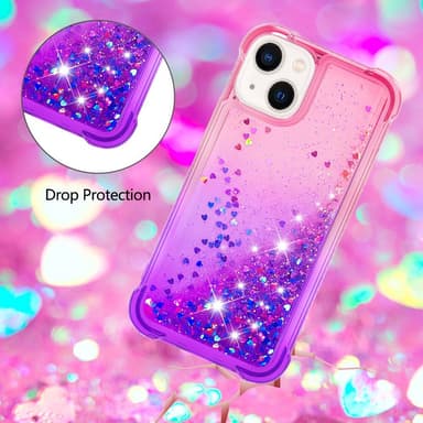 SKALO iPhone 15 Plus Juoksuhiekka Glitter Sydämet TPU kuori - Pinkki-Violetti