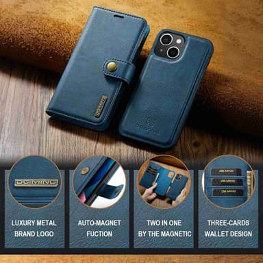 DG MING iPhone 15 2-in-1 magneetti lompakkokotelo - Sininen