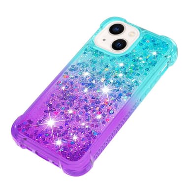 SKALO iPhone 15 Juoksuhiekka Glitter Sydämet TPU kuori - Turkoosi-Violetti