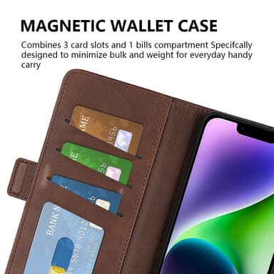 SKALO iPhone 15 Plus Premium Wallet Lompakkokotelo - Ruskea
