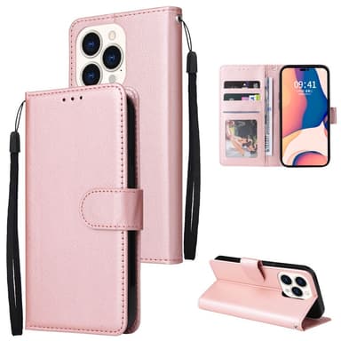 SKALO iPhone 15 Plus Lompakkokotelo PU-nahkaa - Ruusukulta