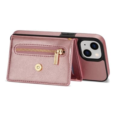 SKALO iPhone 15 PU-nahkainen Suojakuori Lompakolla - Pinkki