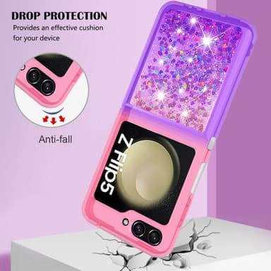 SKALO Samsung Z Flip5 Juoksuhiekka Glitter Sydämet TPU kuori - Pinkki-Violetti
