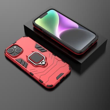 SKALO iPhone 15 Armor Hybridi metallirengas kuori - Punainen