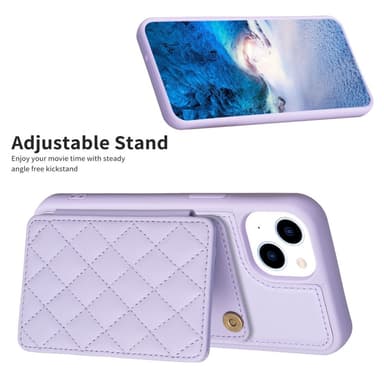 SKALO iPhone 15 Tikattu Suojakuori Lompakolla - Violetti