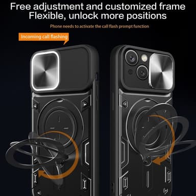 SKALO iPhone 15 Plus Armor hybridi metallirengas kameran liukusäädin - - Musta