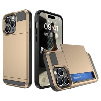 SKALO iPhone 15 Armor Suojakuori korttikotelo - Kulta