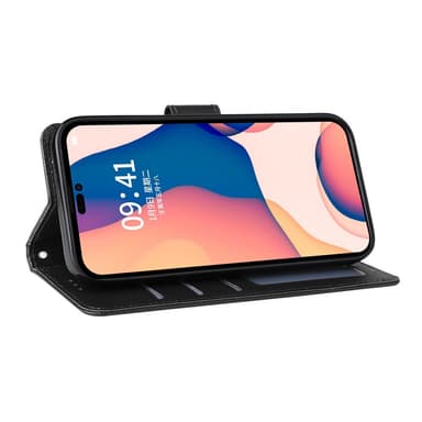 SKALO iPhone 15 Plus Lompakkokotelo PU-nahkaa - Musta