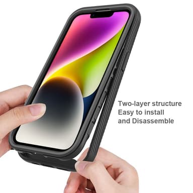SKALO iPhone 15 Iskunkestävä Clear Hybrid Suojakuori + suojakalvo - Musta