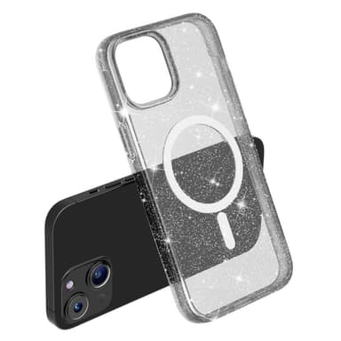 SKALO iPhone 15 Glitter Magnetic Ring TPU Suojakuori - Musta