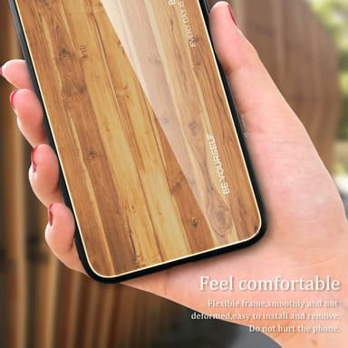 SKALO iPhone 15 Pro Max Wood karkaistu lasi TPU-suojakuori - Vaaleanruskea