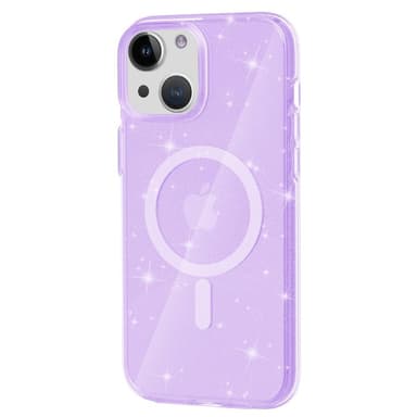 SKALO iPhone 15 Glitter Magnetic Ring TPU Suojakuori - Violetti